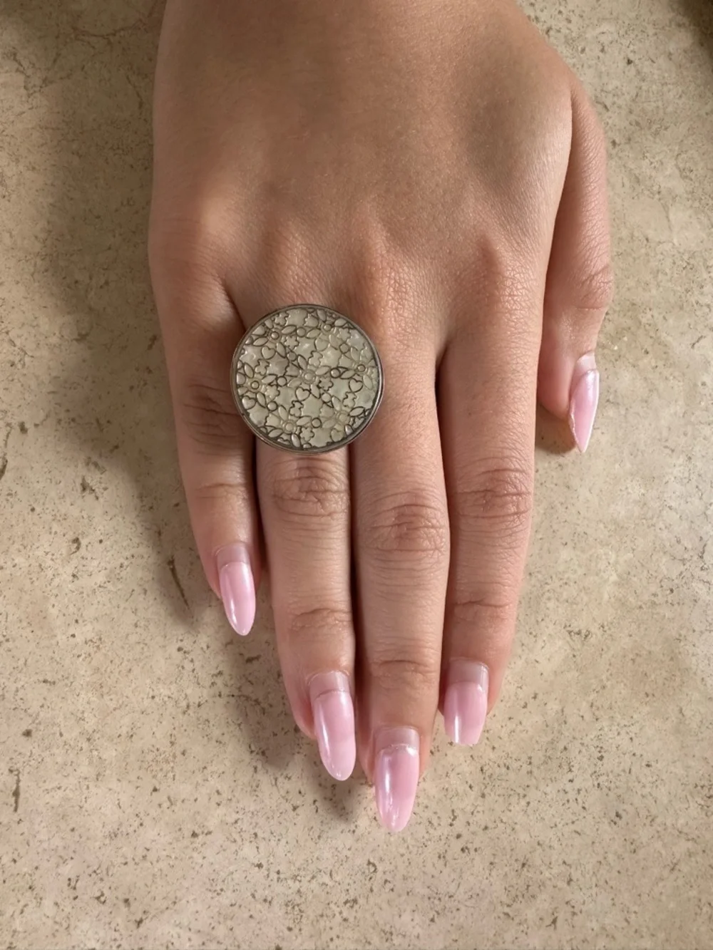 Elegant 925 Sterling Silver Floral Resin Statement Ring